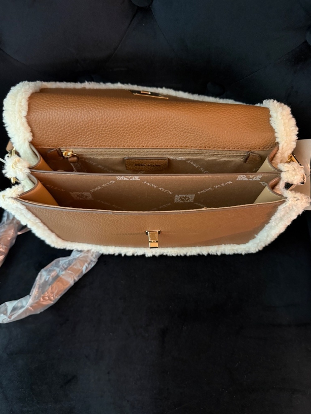 ANNE KLEIN E/W Convertible Sherpa Flap Shoulder Bag With Turn Lock - Picture 8 of 16